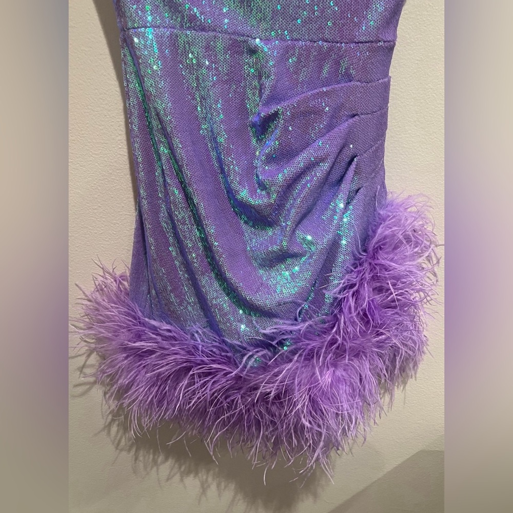 NADINE MERABI Lavender Iridescent Feather Mini Dress - Picture 10 of 13